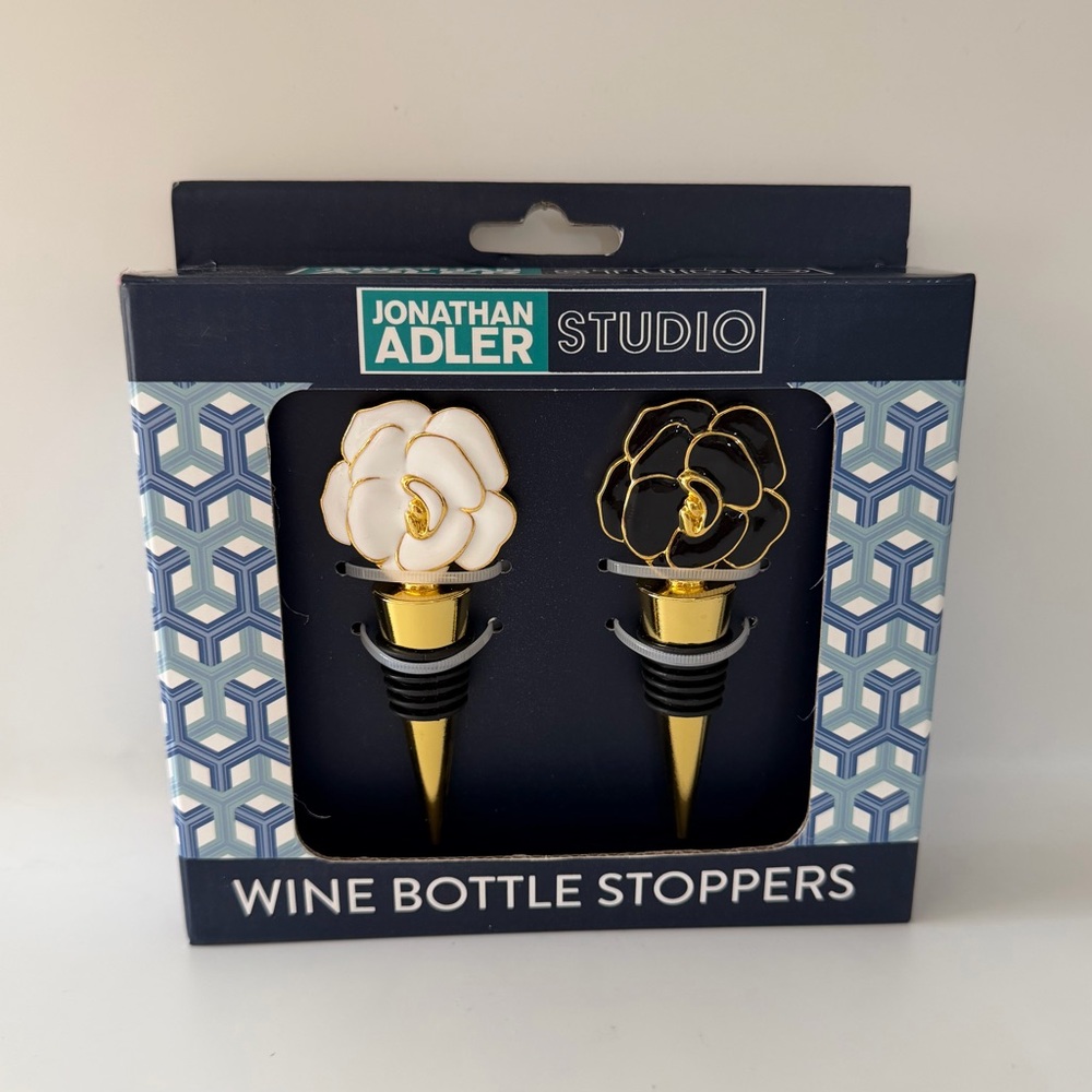 Jonathan Adler Gold and White Floral Wine Bottle Stoppers